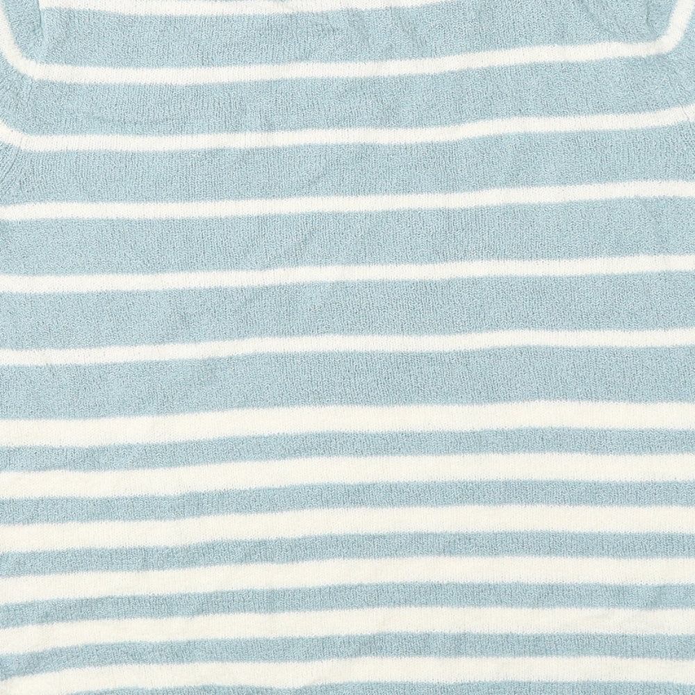 BM Womens Blue Striped  Basic Blouse Size S