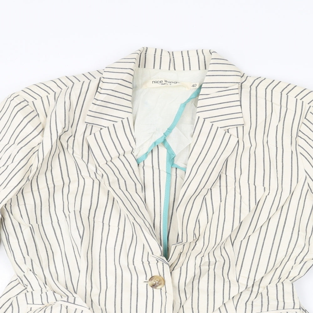 nice things Womens White Striped  Jacket  Size 12