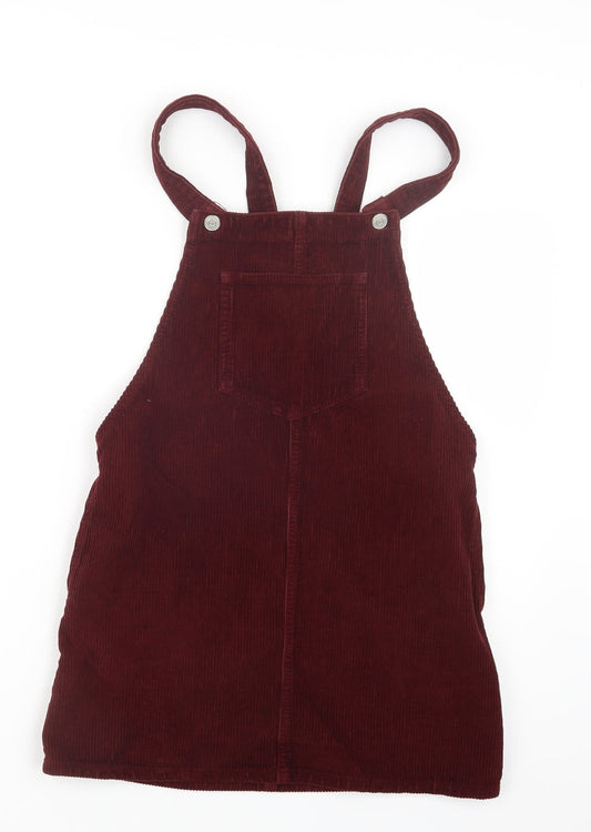 Topshop Womens Red  Velvet Pinafore/Dungaree Dress  Size 6