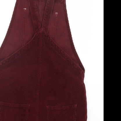 Topshop Womens Red  Velvet Pinafore/Dungaree Dress  Size 6