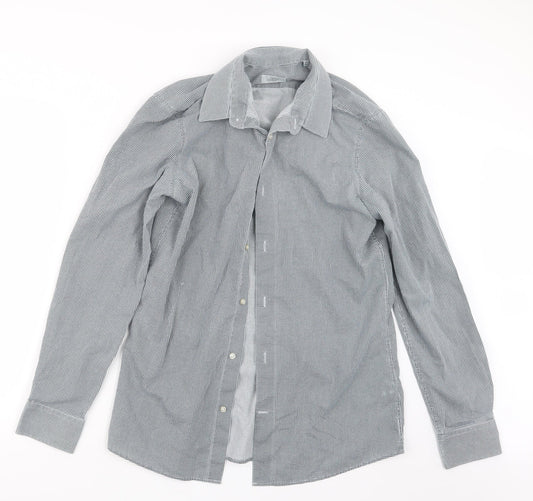 Mens UK Size 15.5 NEXT Black  Button-Up Long Sleeve Casual Shirt