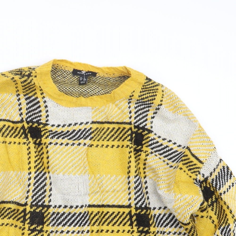 New Look Womens Yellow Geometric Knit Pullover Jumper Size S