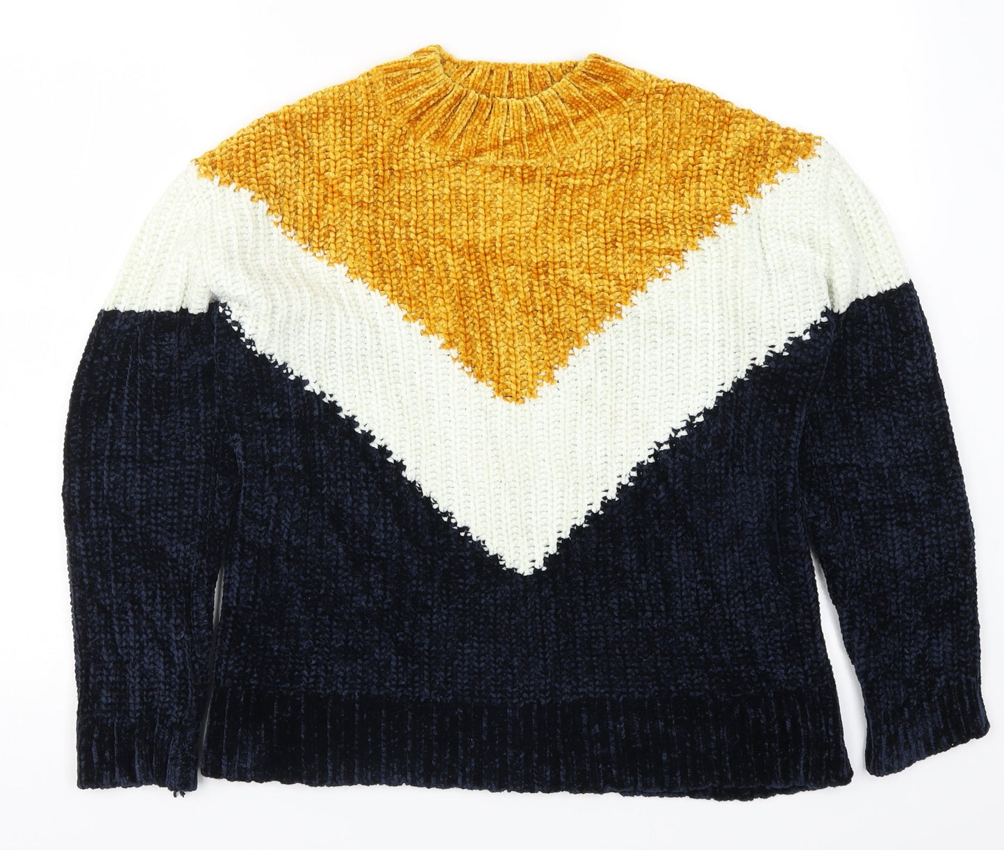 Primark Womens Yellow  Knit Pullover Jumper Size 6  - Blue Chevron