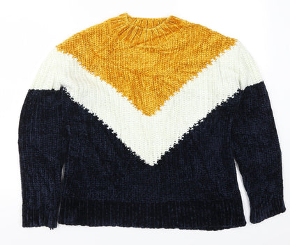 Primark Womens Yellow  Knit Pullover Jumper Size 6  - Blue Chevron