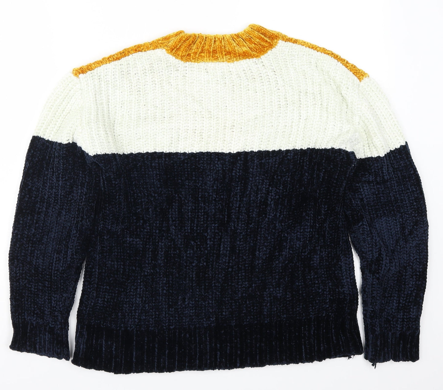 Primark Womens Yellow  Knit Pullover Jumper Size 6  - Blue Chevron