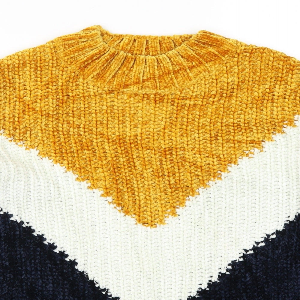 Primark Womens Yellow  Knit Pullover Jumper Size 6  - Blue Chevron