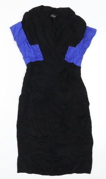 Topshop Womens Black Colourblock  Pencil Dress  Size 6  - Blue