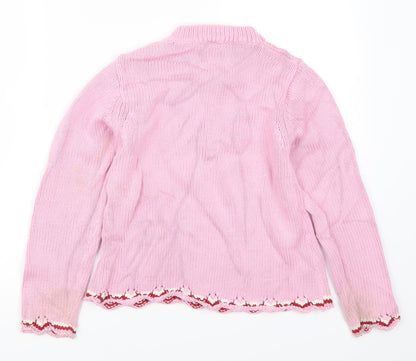 Preworn Girls Pink  Knit Pullover Jumper Size 10 Years  - Flower