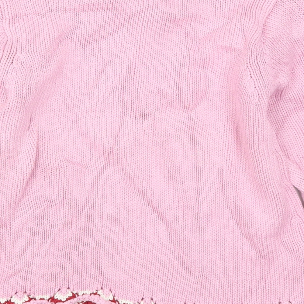 Preworn Girls Pink  Knit Pullover Jumper Size 10 Years  - Flower