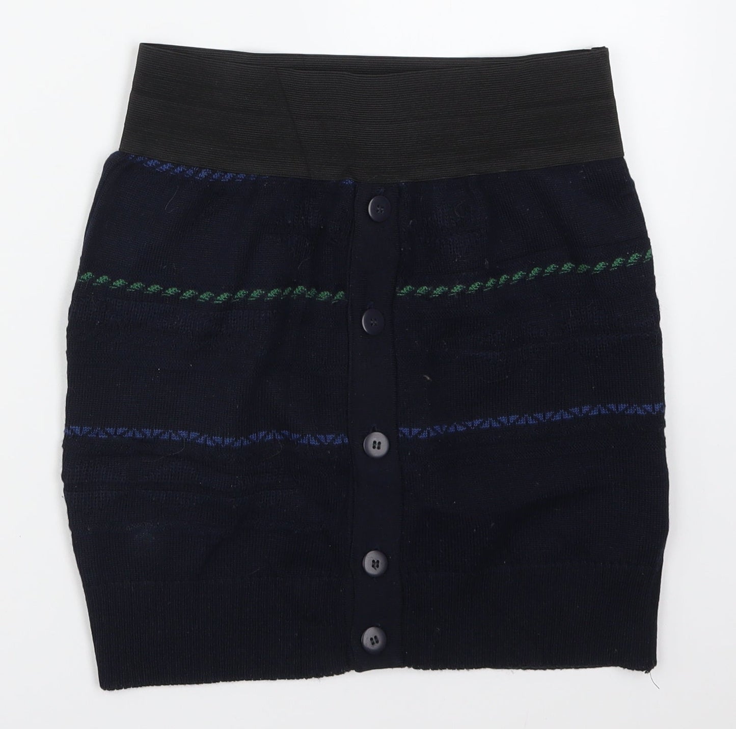 POP Womens Blue Striped Knit Mini Skirt Size 26 in