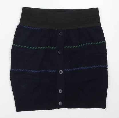 POP Womens Blue Striped Knit Mini Skirt Size 26 in