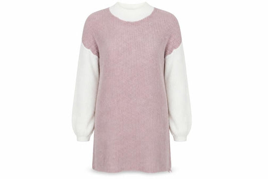 Front view of In the Style women’s pink knit jumper dress, size UK 6