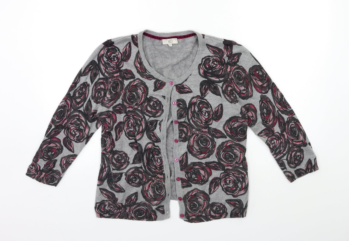 Country Casuals Womens Green Floral Knit Cardigan Jumper Size M