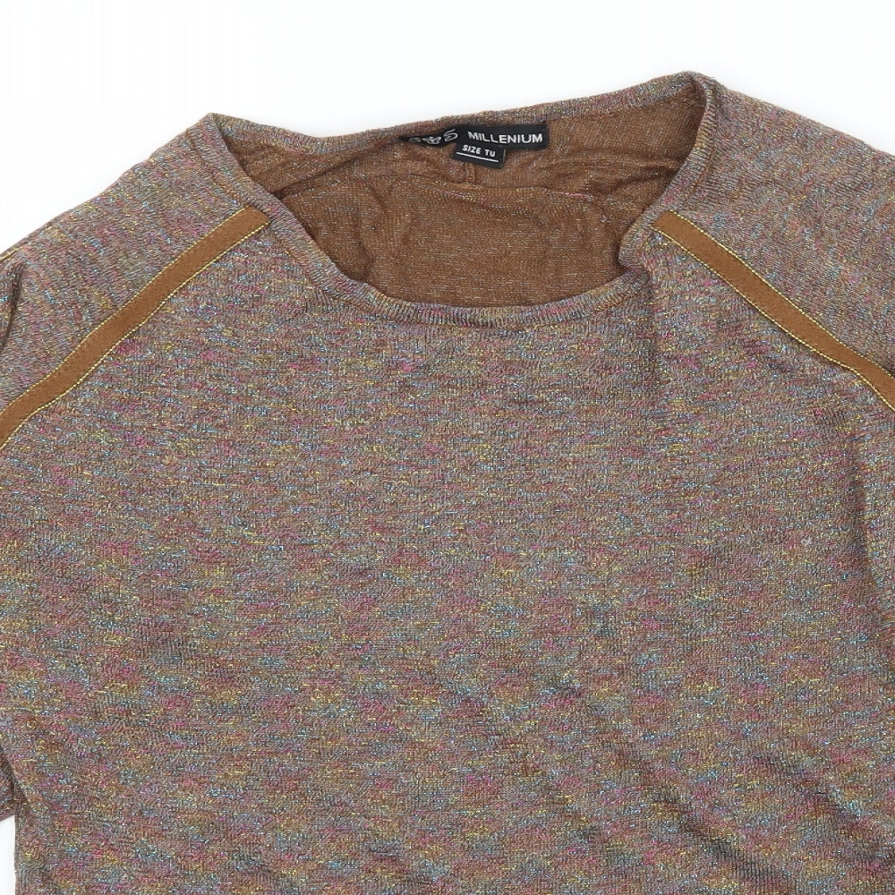 Womens UK Size One Size Millenium Brown Basic T-Shirt