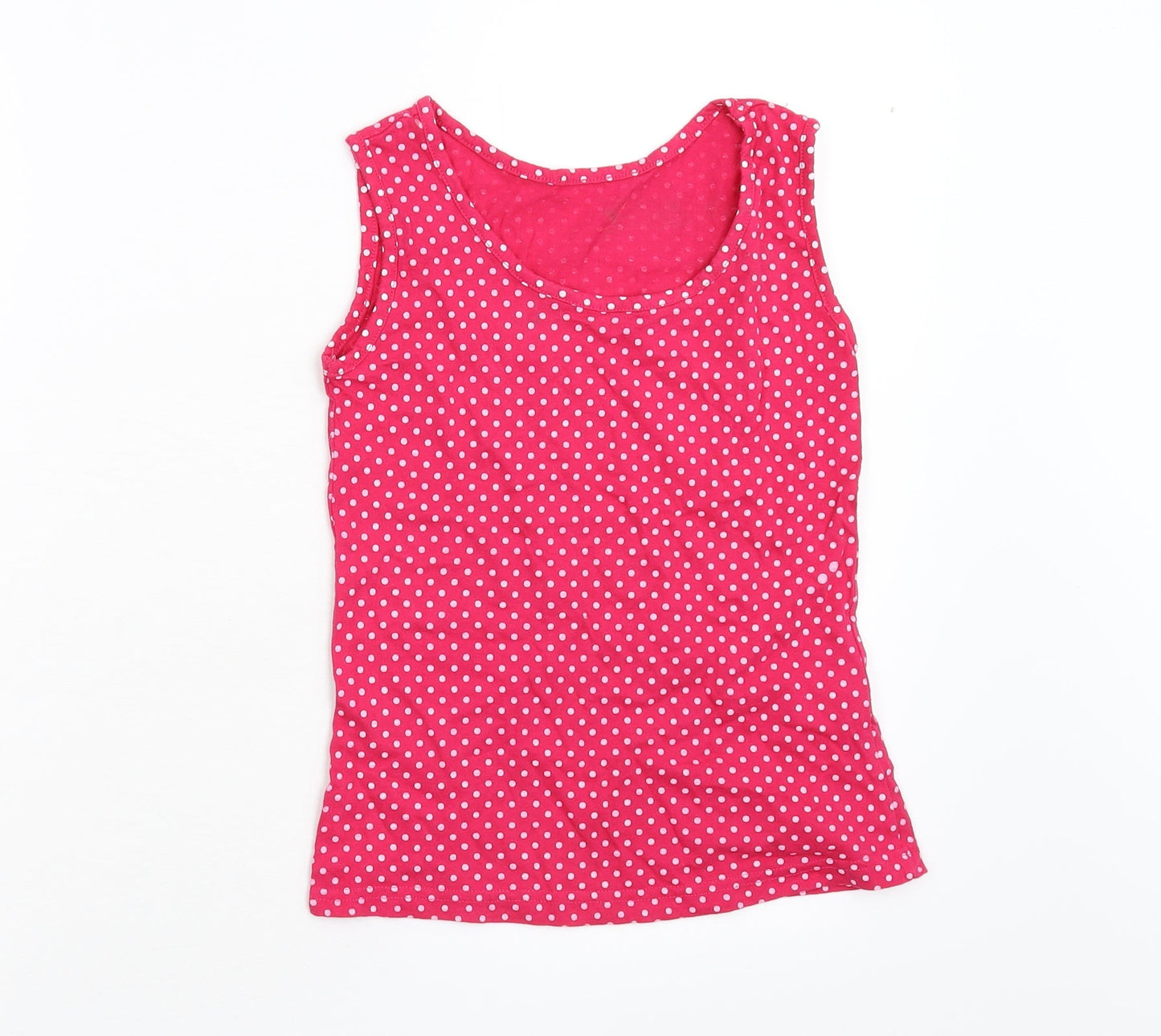 Preworn Girls Pink Polka Dot  Basic T-Shirt Size 8-9 Years