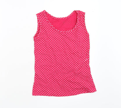 Preworn Girls Pink Polka Dot  Basic T-Shirt Size 8-9 Years