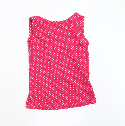Preworn Girls Pink Polka Dot  Basic T-Shirt Size 8-9 Years