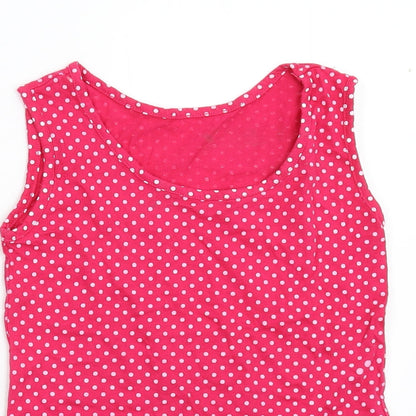Preworn Girls Pink Polka Dot  Basic T-Shirt Size 8-9 Years