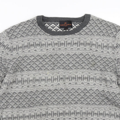Simon Carter Mens Grey Argyle/Diamond Knit Pullover Jumper Size S