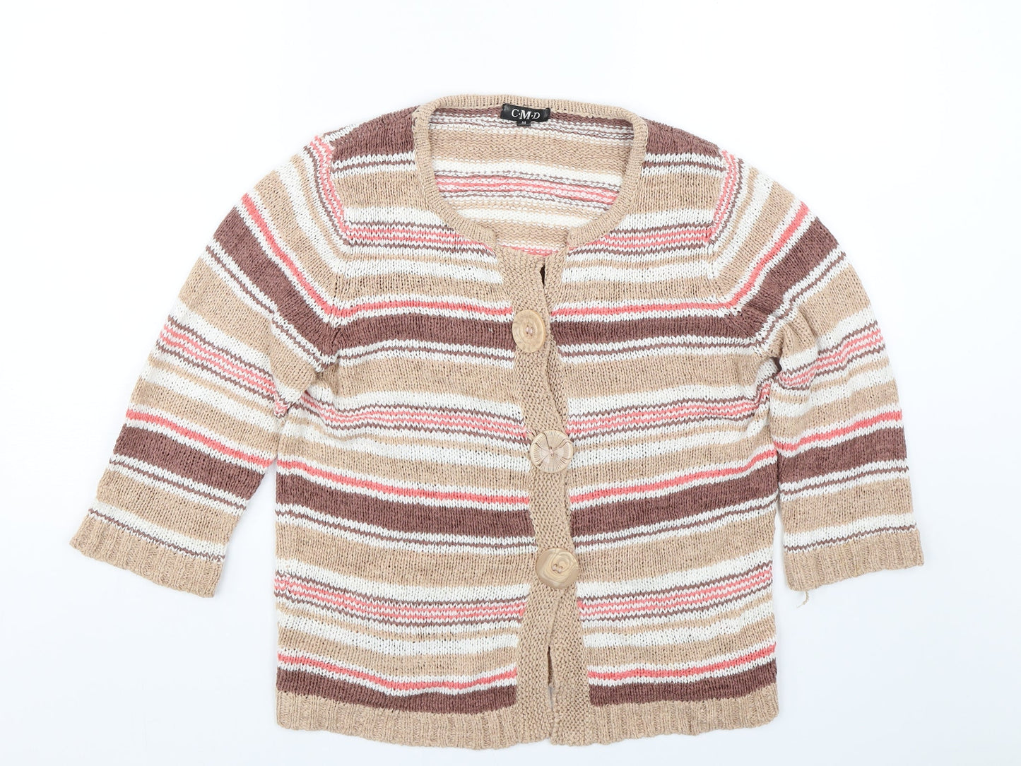 C.M.D Womens Brown Striped Knit Cardigan Jumper Size M