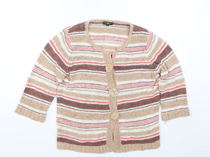 C.M.D Womens Brown Striped Knit Cardigan Jumper Size M