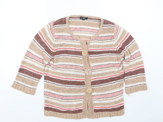 C.M.D Womens Brown Striped Knit Cardigan Jumper Size M