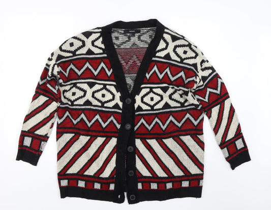 FOREVER 21 Womens Red Striped Knit Cardigan Jumper Size L
