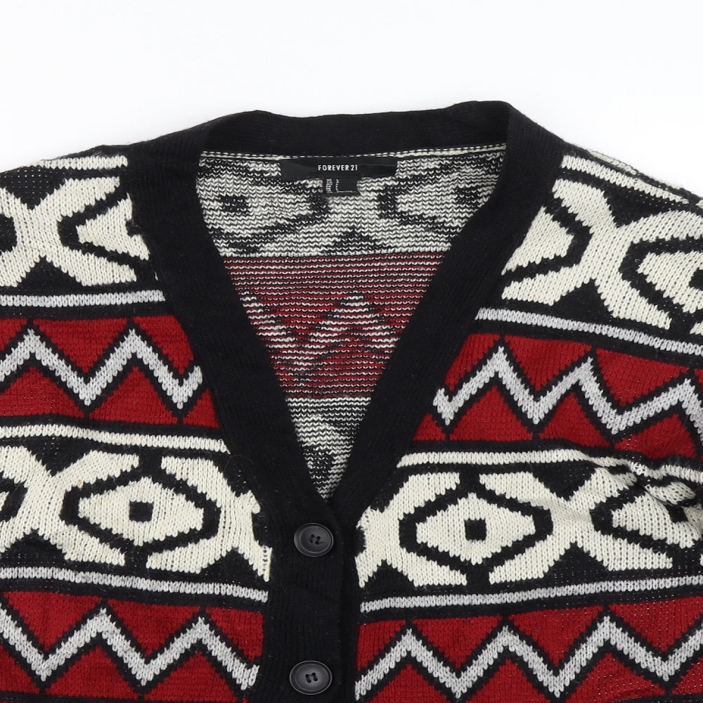 FOREVER 21 Womens Red Striped Knit Cardigan Jumper Size L