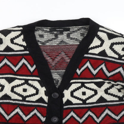 FOREVER 21 Womens Red Striped Knit Cardigan Jumper Size L