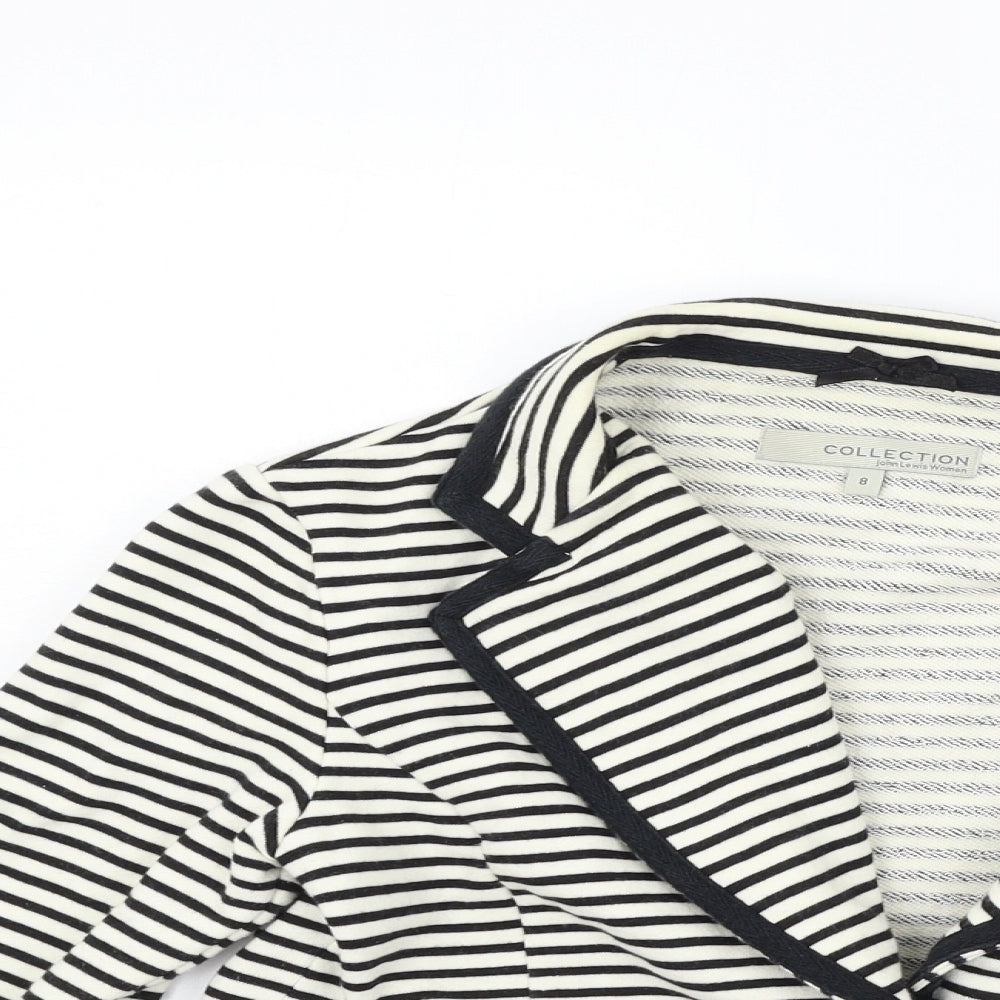 John Lewis Womens White Striped  Cardigan Jumper Size 8