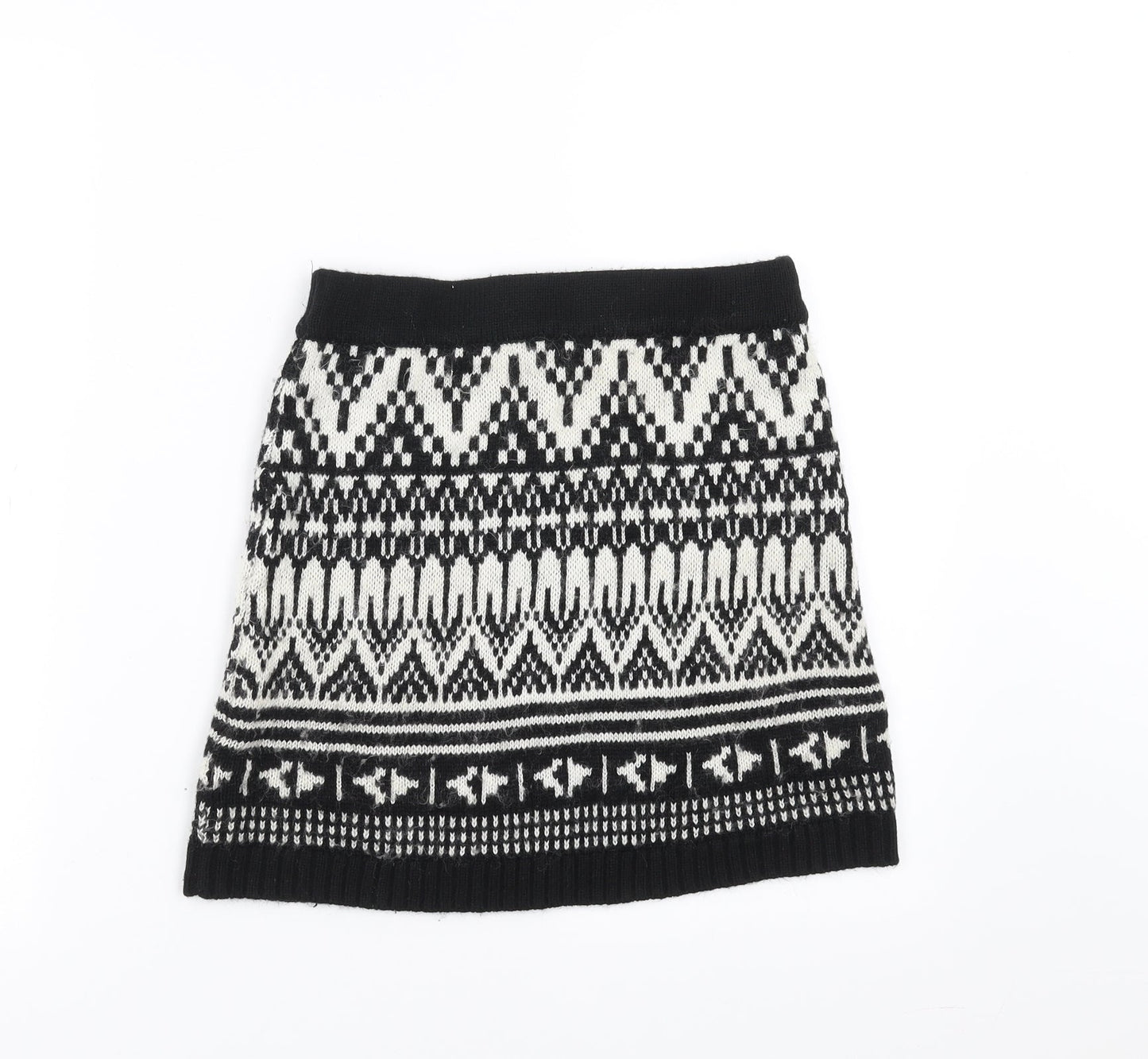 Miss Selfridge Womens Black Geometric Knit A-Line Skirt Size 8