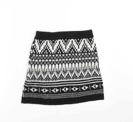 Miss Selfridge Womens Black Geometric Knit A-Line Skirt Size 8