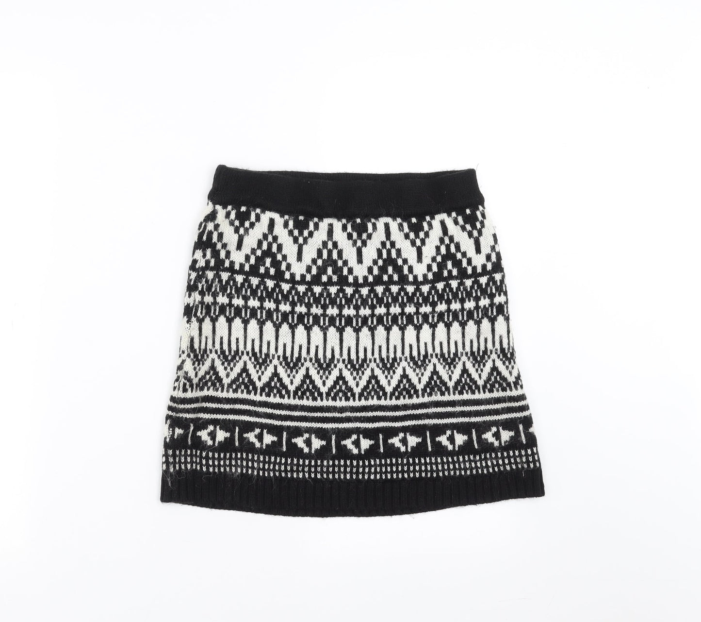 Miss Selfridge Womens Black Geometric Knit A-Line Skirt Size 8