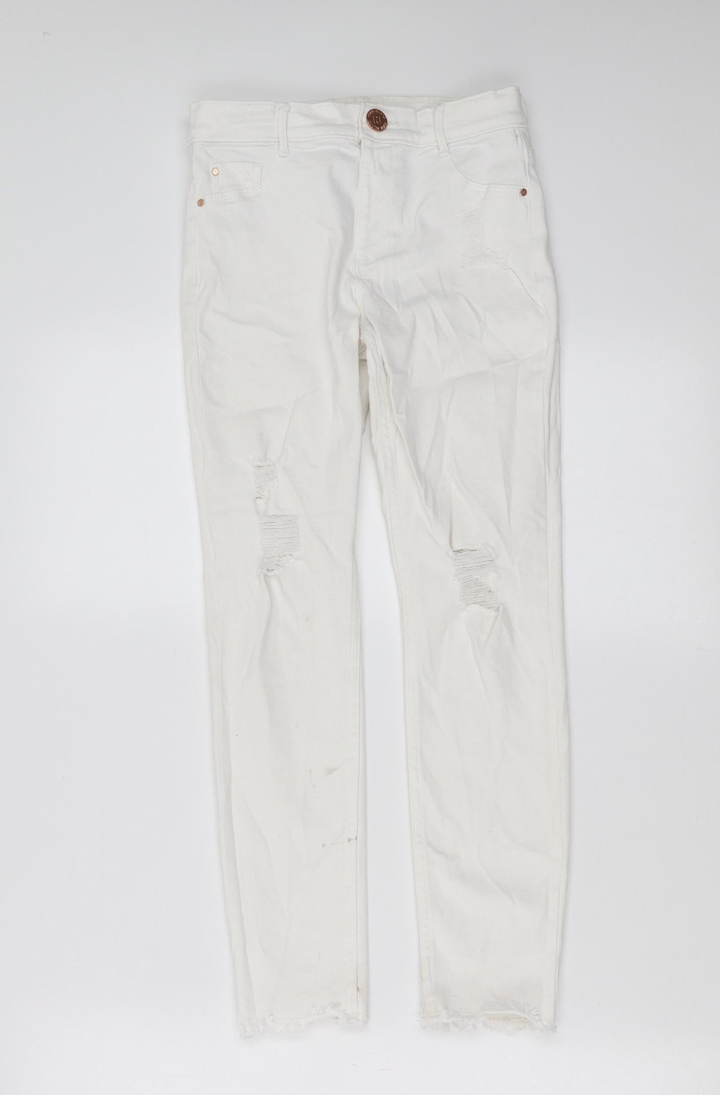 River Island Girls White  Denim Skinny Jeans Size 9 Years - Distressed