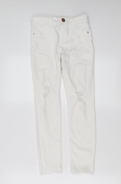 River Island Girls White  Denim Skinny Jeans Size 9 Years - Distressed
