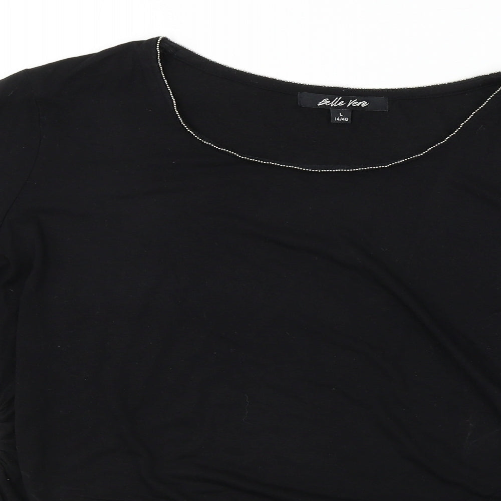 Womens UK Size L Belle Vere Black Basic T-Shirt