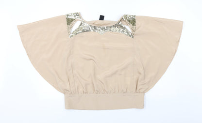 Womens UK Size L Villa Beige Basic Blouse