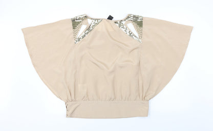 Womens UK Size L Villa Beige Basic Blouse