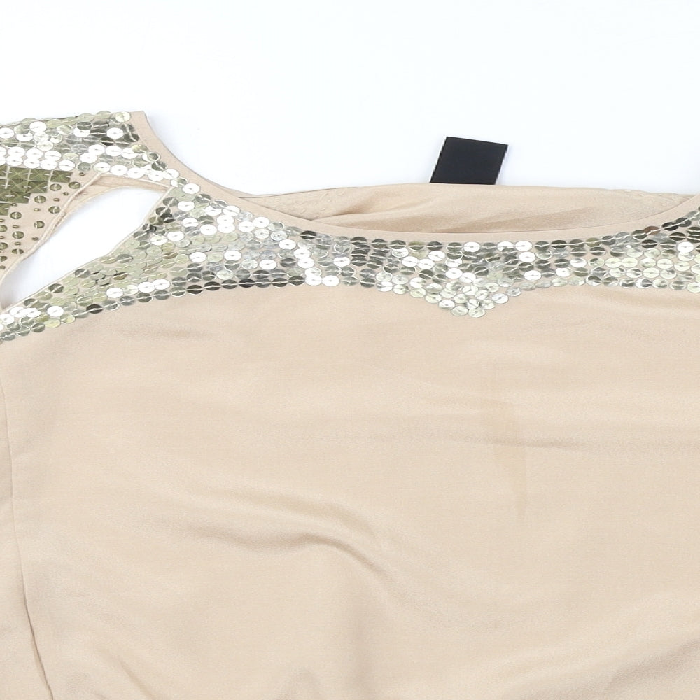 Womens UK Size L Villa Beige Basic Blouse
