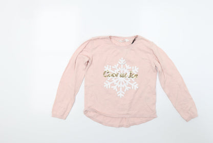 H&M Girls Pink   Pullover Jumper Size 12 Years  - Heart Print