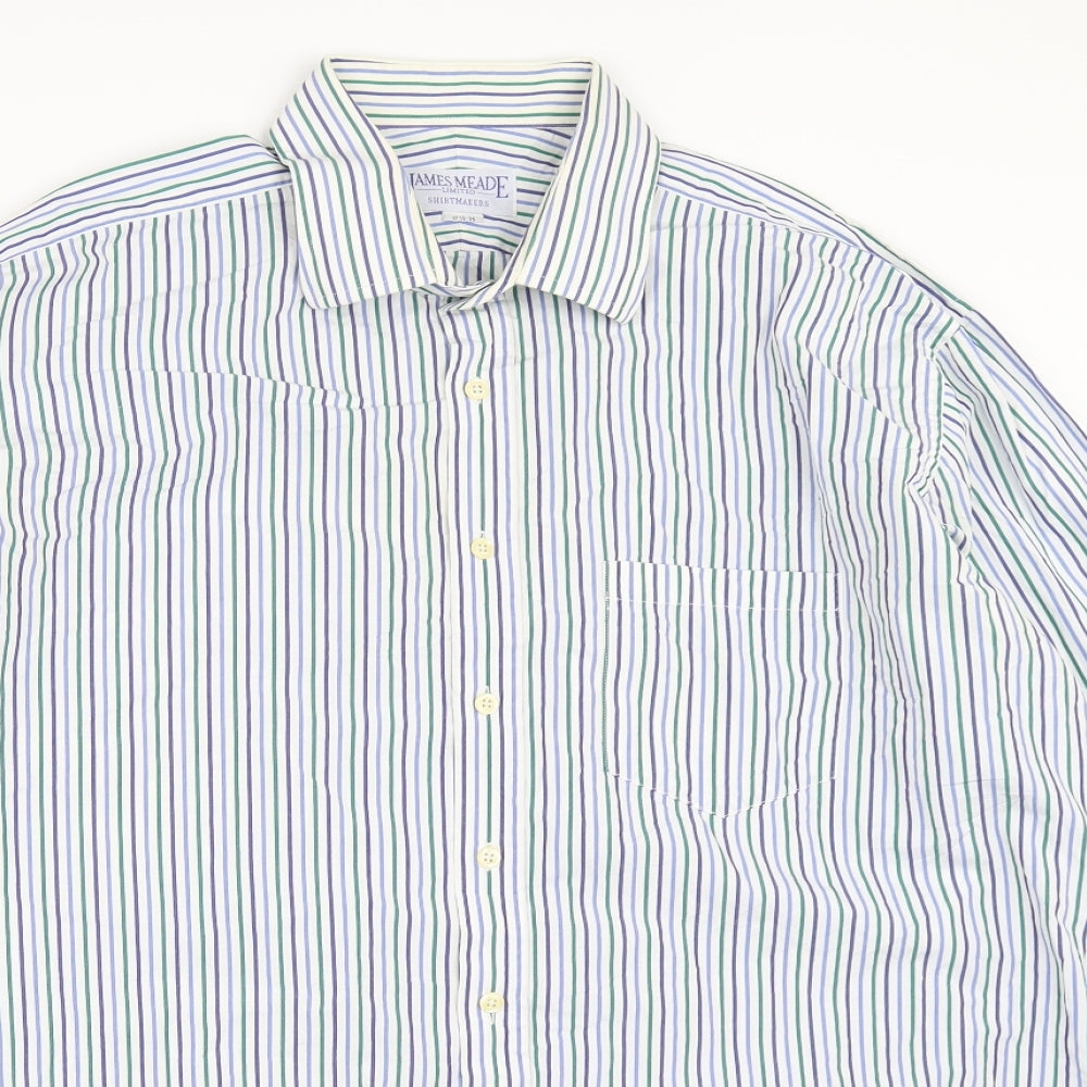 Mens UK Size 17.5 James Meade White  Button-Up Long Sleeve Casual Shirt