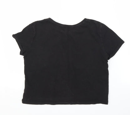 H&M Girls Black   Cropped T-Shirt Size 13 Years  - Unicorn