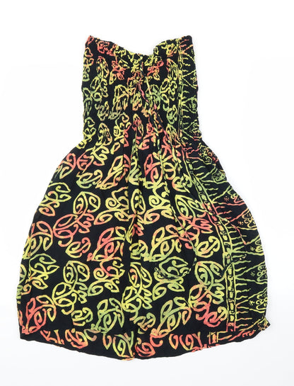 Bam Bu Womens Black Floral Rayon A-Line  Size S