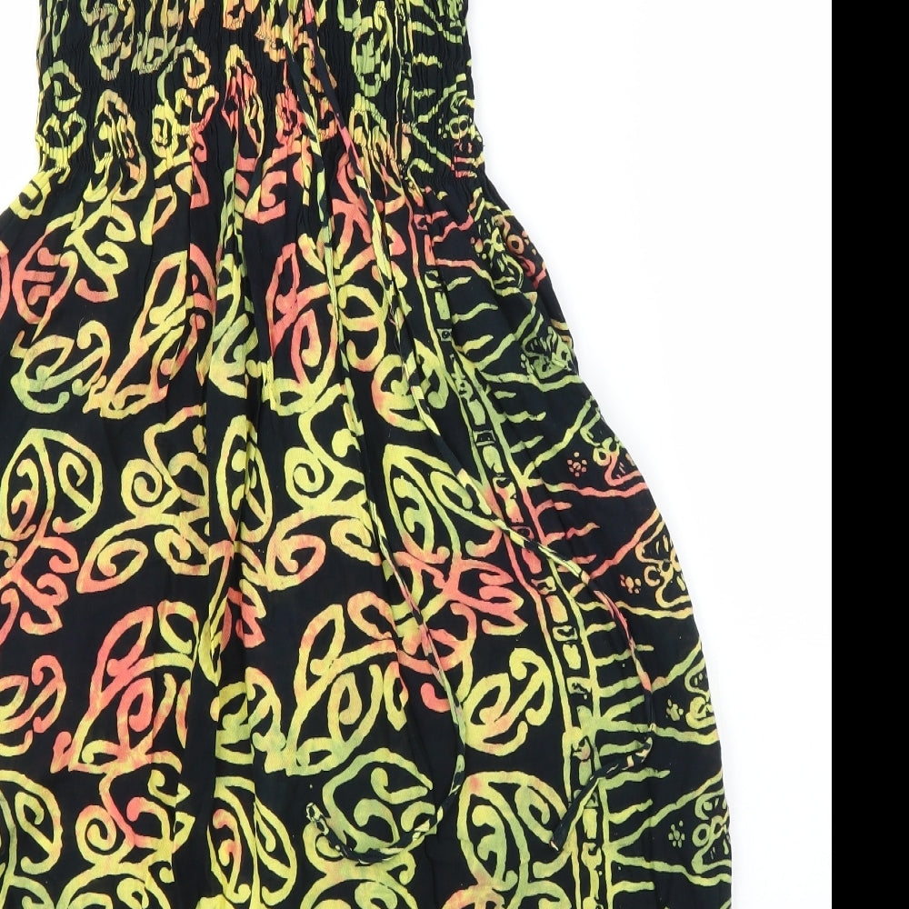 Bam Bu Womens Black Floral Rayon A-Line  Size S