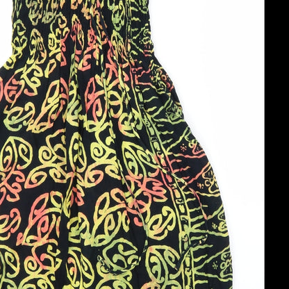 Bam Bu Womens Black Floral Rayon A-Line  Size S