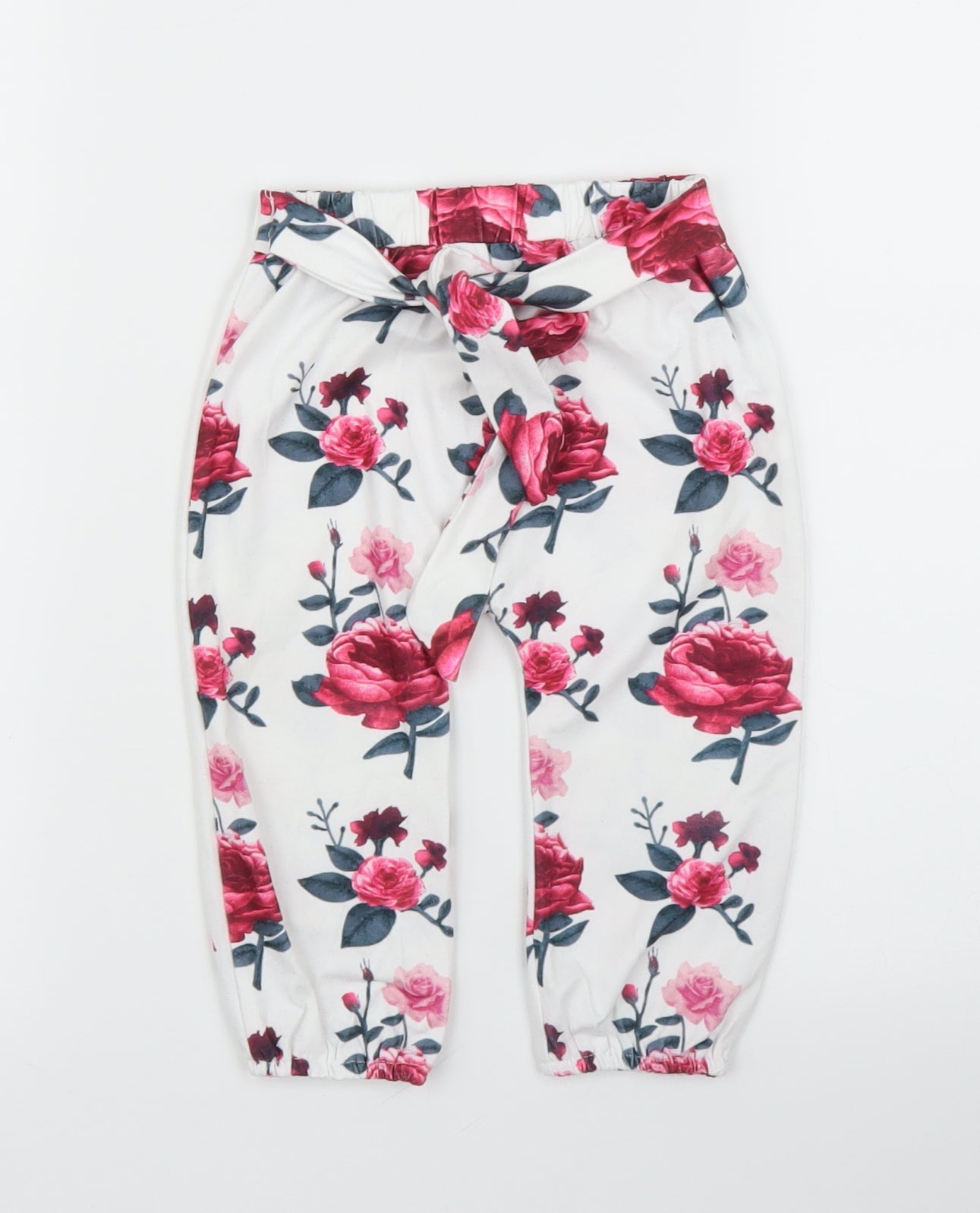 Preworn Girls White Floral  Capri Leggings Size 12 Months