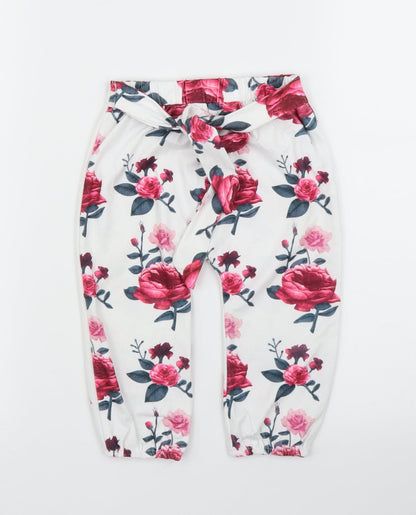 Preworn Girls White Floral  Capri Leggings Size 12 Months