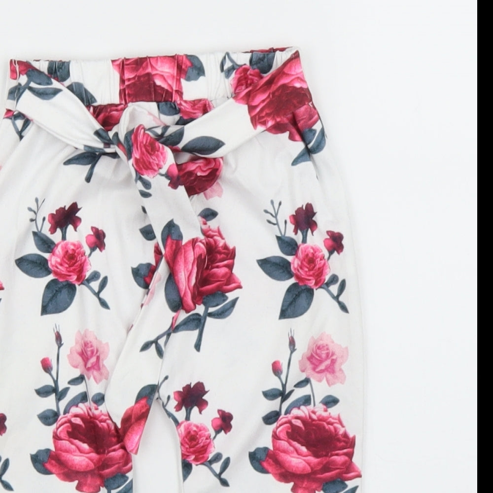 Preworn Girls White Floral  Capri Leggings Size 12 Months