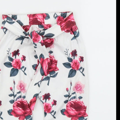 Preworn Girls White Floral  Capri Leggings Size 12 Months
