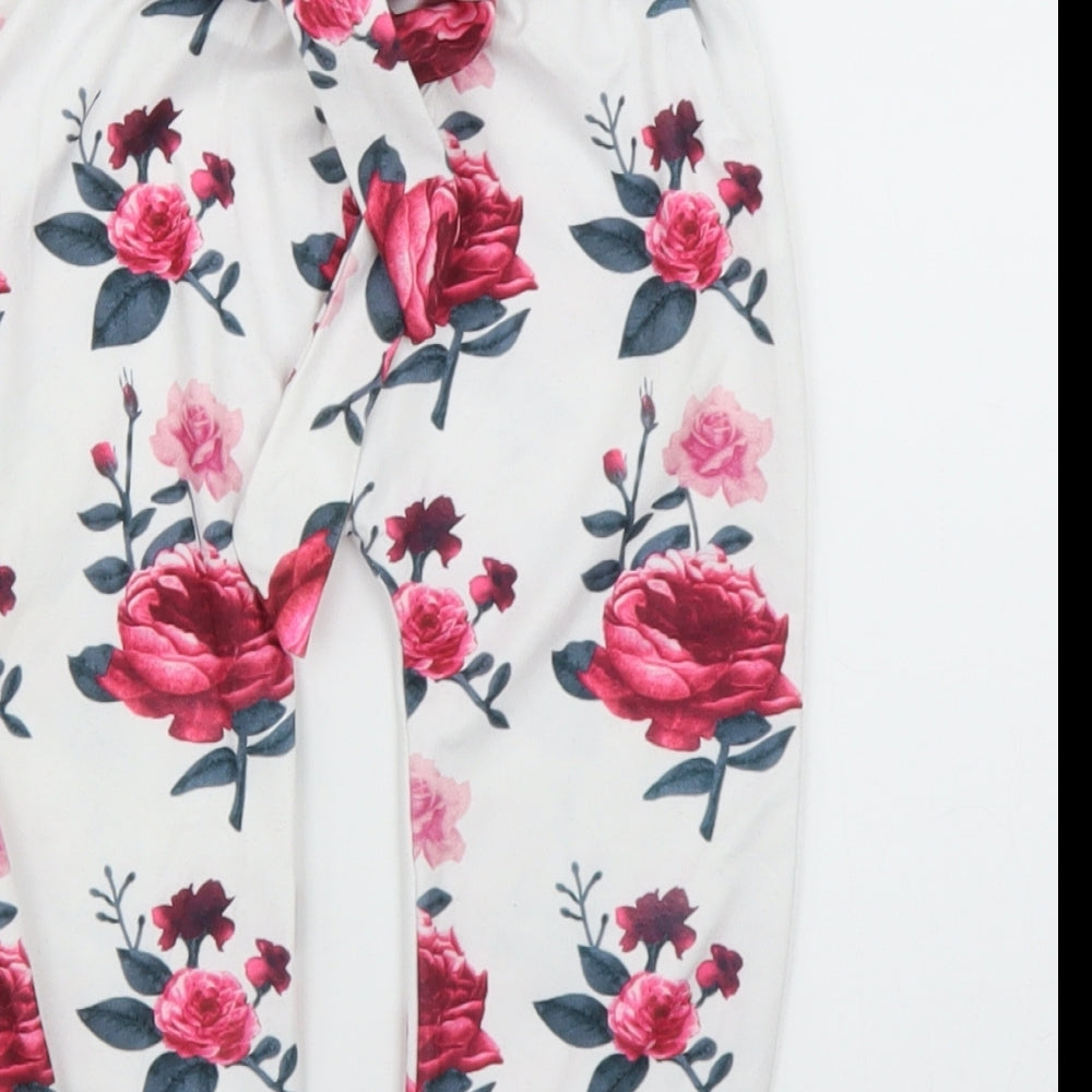 Preworn Girls White Floral  Capri Leggings Size 12 Months